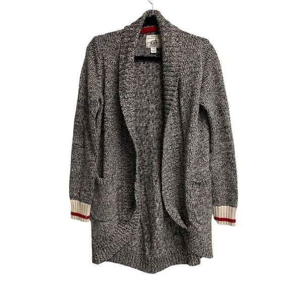 Roots Cabin Cotton Open Front Long Cardigan Sweater Coat Grey Oat Mix S - Picture 2 of 11